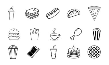 Dijital ve Yazdırma Projeleri için Şık Fast Food Simgeleri