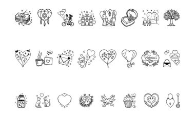 Renklendirme Sayfaları için dizayn edilmiş aşk simgeleri