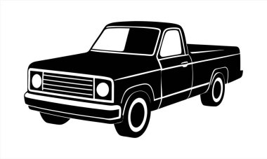 Kamyon ikonu. Siyah siluet. Beyaz arkaplanda vektör illüstrasyonu.