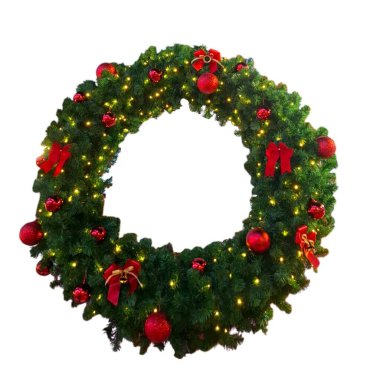 Beyaz arka planda Noel çelengi, ev dekorasyonu 