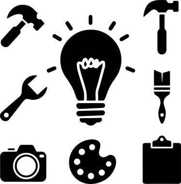 Ampul Simgeleri - kamera simgesi - mikrofon glph simgesi - insan beyni simgesi - Kalp simgesi - cep telefonu simgesi - ev simgesi - hepsi VECTOR 