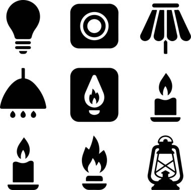 Ampul Simgeleri - kamera simgesi - mikrofon glph simgesi - insan beyni simgesi - Kalp simgesi - cep telefonu simgesi - ev simgesi - hepsi VECTOR 