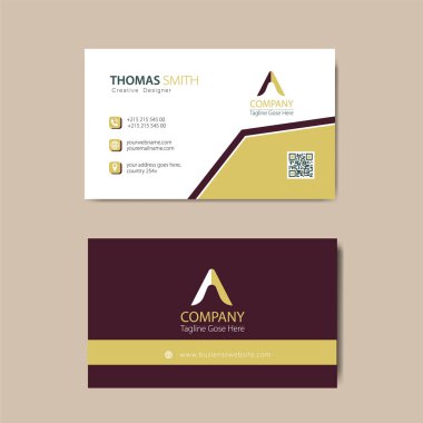 Modern ve basit bir kartvizit tasarımı. Şirketin A marka kartvizitini gösteren modern sunum kartı vektör biçiminde bir vektör ziyaretçi kartı ve kişi