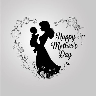 Çiçek açan ağaçlı Anne ve Çocuk Silueti