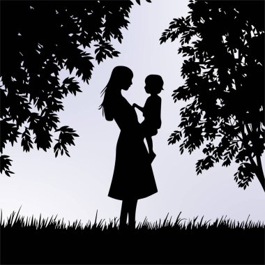 Anne ve Çocuk Ağacın Altında Siluet