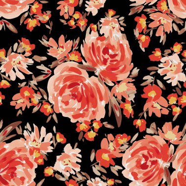 Bahar çiçekleri, renkli arka planda pembe renkler. Mayolar, elbiseler, kumaşlar, gömlekler, plaj elbiseleri için yaz tasarımı. Kusursuz çiçek deseni.