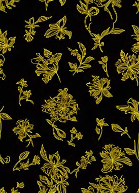 Bahar çiçekleri, renkli arka planda pembe renkler. Mayolar, elbiseler, kumaşlar, gömlekler, plaj elbiseleri için yaz tasarımı. Kusursuz çiçek deseni.