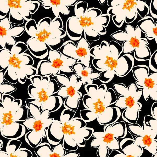 Akvarell Och Bläck Klotter Blommor Blad Ogräs Paisley Silhuett Sömlöst — Stockfoto