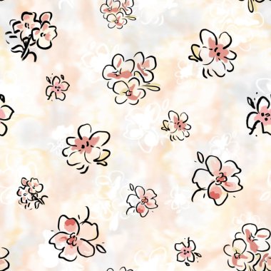 Kusursuz desen, çiçekli suluboya çizim.