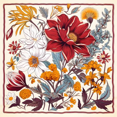 Renkli çiçek buketinin el çizimi.