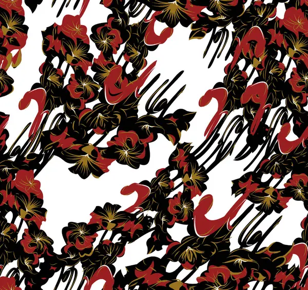 red and black flowers on a dark background. seamless pattern. vector illustration.