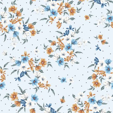 Çiçekler ve yapraklarla kusursuz bir desen. Tekstil tasarımı için çiçek süsü.