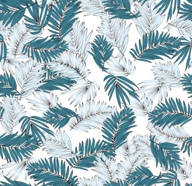 Yaprakları ve vektör illüstrasyonu olan tropikal, pürüzsüz desen