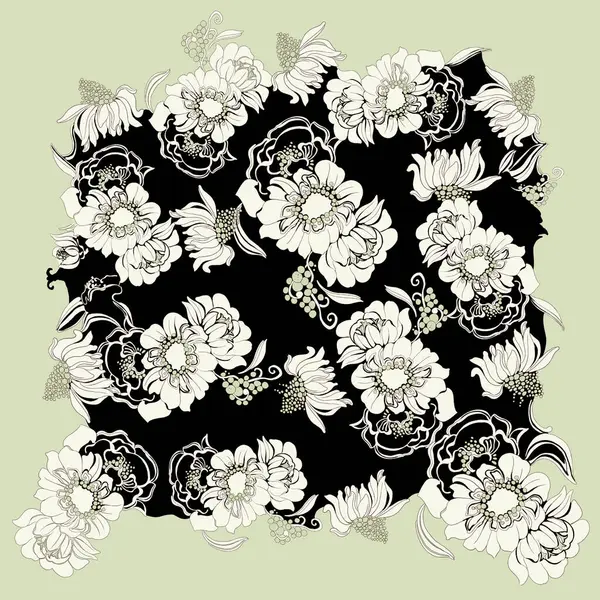 seamless floral pattern with white flowers on black background