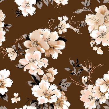 Çiçekler ve yapraklarla kusursuz bir desen. Çiçek arkaplanı. Suluboya çizimi. kumaş, duvar kağıdı, tekstil tasarımı, ambalaj kağıdı, baskı, davetiye, kart