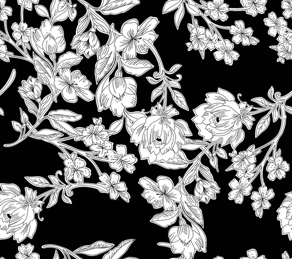 seamless vintage style flower pattern. floral elements in black and white.
