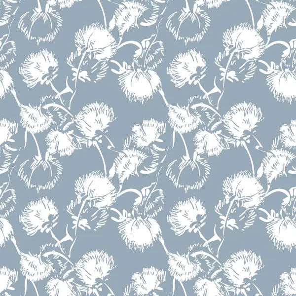 seamless pattern with blue flowers, vector illustration