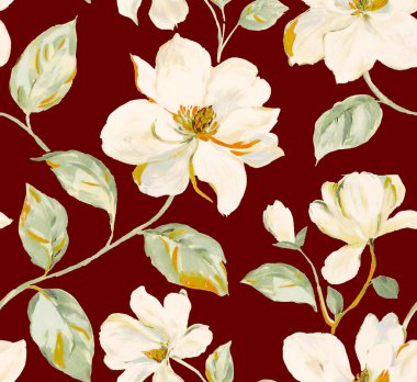 Renkli çiçeklerle suluboya kusursuz desen. Çiçek desenli çiçek deseni. Çiçeksel botanik tasarımı. Moda botanik koleksiyonu.