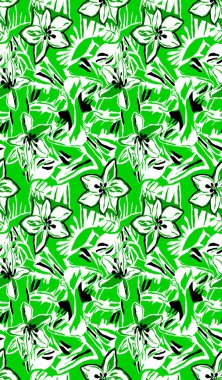 soyut çiçek desenleri yeşil, beyaz renkler.