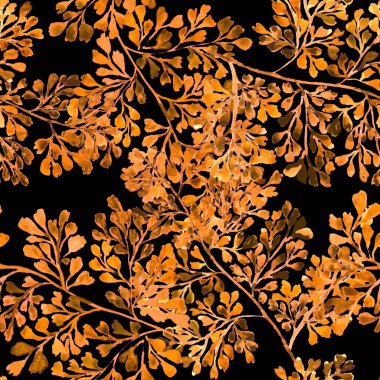 Sulu Boya Dikişsiz desen eğreltiotu yaprakları ile