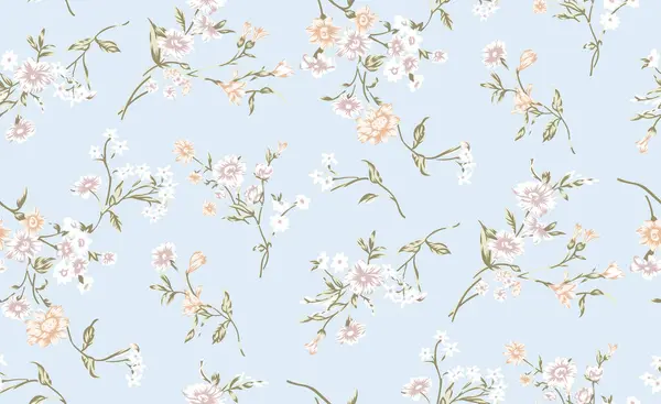 Çiçekli ve yapraklı çiçek desenli vektör.