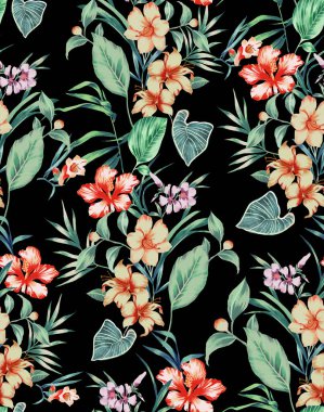 suluboya çiçek desenli tropik amber çiçekleri