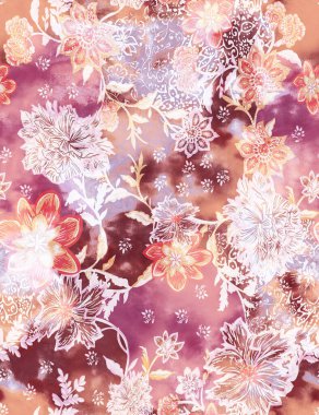 Çiçeklerin suluboya resmi, soyut desen arkaplanı