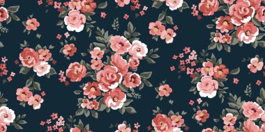 Pembe güller ve dallarla kusursuz desen