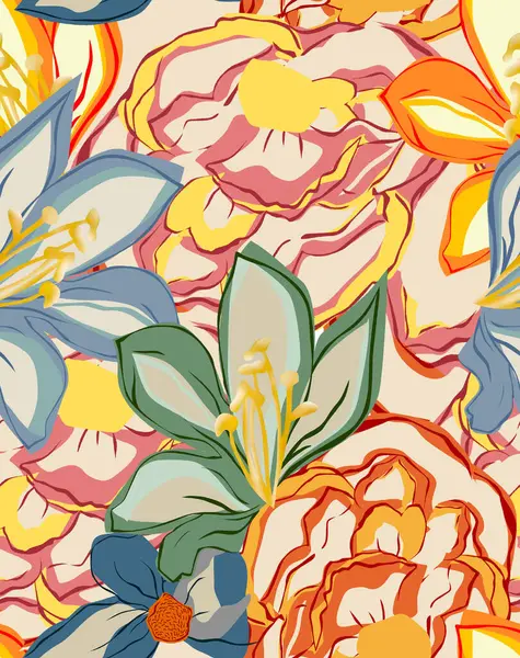 Çiçeklerle suluboya kusursuz desen. vektör illüstrasyonu