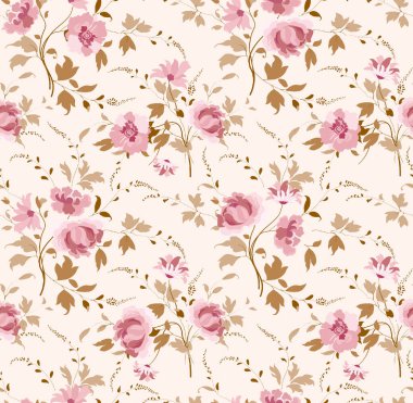 Kusursuz desen, suluboya çiçek süsü, el çizimi.