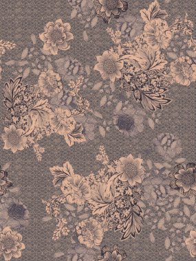 Gül ve vektör desenli, klasik, dikişsiz çiçek deseni