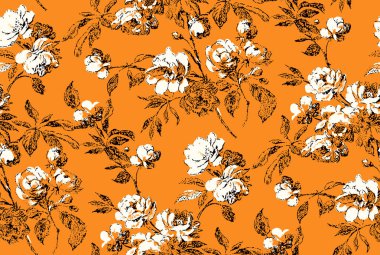 Çiçekli, dikişsiz desen, suluboya çizim..