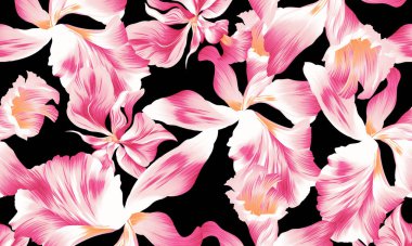 Tropikal çiçekler ve yapraklarla kusursuz bir desen. vektör illüstrasyonu.