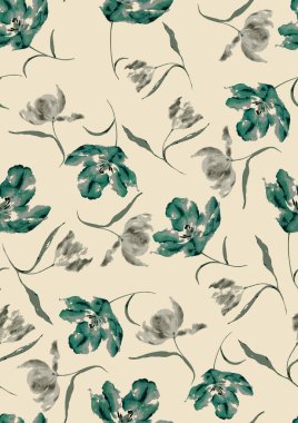 Çiçek yapraklı suluboya desenli. Güzel botanik baskısı. Herhangi bir moda baskısı için el çizimi illüstrasyon. moda arkaplanı