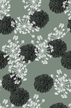 Siyah ve beyaz çiçekli, soyut, pürüzsüz çiçek deseni