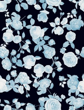 Güllerin ve çiçeklerin kusursuz deseni, suluboya resimleme