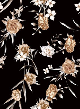 suluboya çiçekleri ve yapraklarıyla kusursuz bir desen.