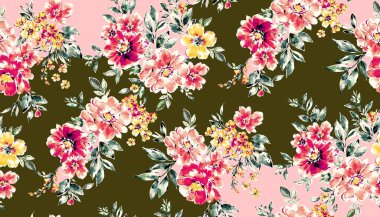 Çiçek desenleri suluboya güller ve yapraklarla.