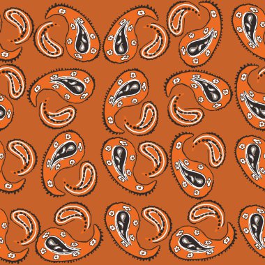 Koyu arkaplanda turuncu, siyah, kahverengi ve beyaz renkli soyut desen.