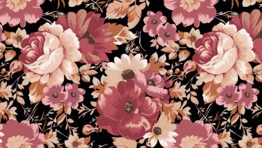 Elle çizilmiş çiçek ve yapraklarla kusursuz bir çiçek deseni. Çiçek arkaplanı. Çiçek duvar kâğıdı.