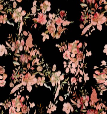 Çiçeksiz suluboya desen. çiçekler ve yapraklar