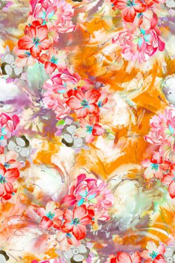 Dikişsiz desen renkli çiçeklerle suluboya resim