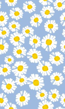 Papatya ve çiçeklerle kusursuz desen, el çizimi -