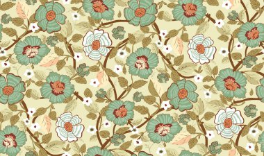 Yapraklar ve çiçeklerle kusursuz desen