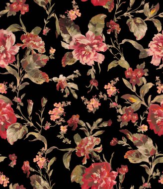 Güzel suluboya kusursuz desen. Renkli ve yapraklı, çiçekler ve yapraklar. Duvar kağıdı, tekstil, ambalaj kağıdı için parlak bir baskı. El çizimi resim.