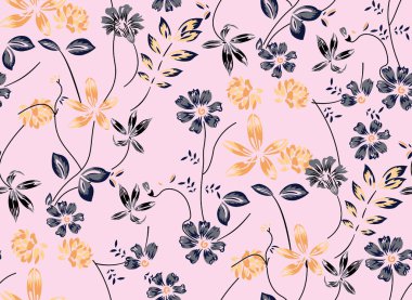 Çiçekler ve yapraklarla soyut, pürüzsüz desen. Vektör çiçekli arka plan. Çiçek deseni.