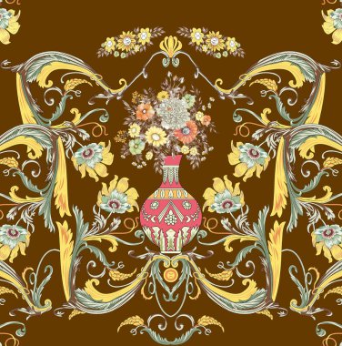 Altın süslemeli kusursuz desen. Vektör vintage modeli. Klasik altın desen.