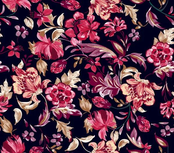 Çiçeklerin ve yaprakların kusursuz deseni, çiçek çizimleri.