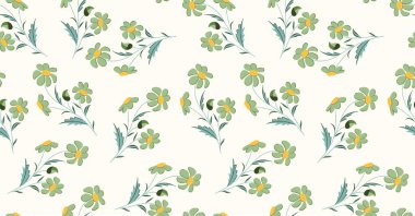 Çiçeksiz desenli, elle çizilmiş suluboya yeşil yapraklı.