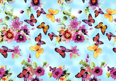 Güzel çiçekler ve kelebekler